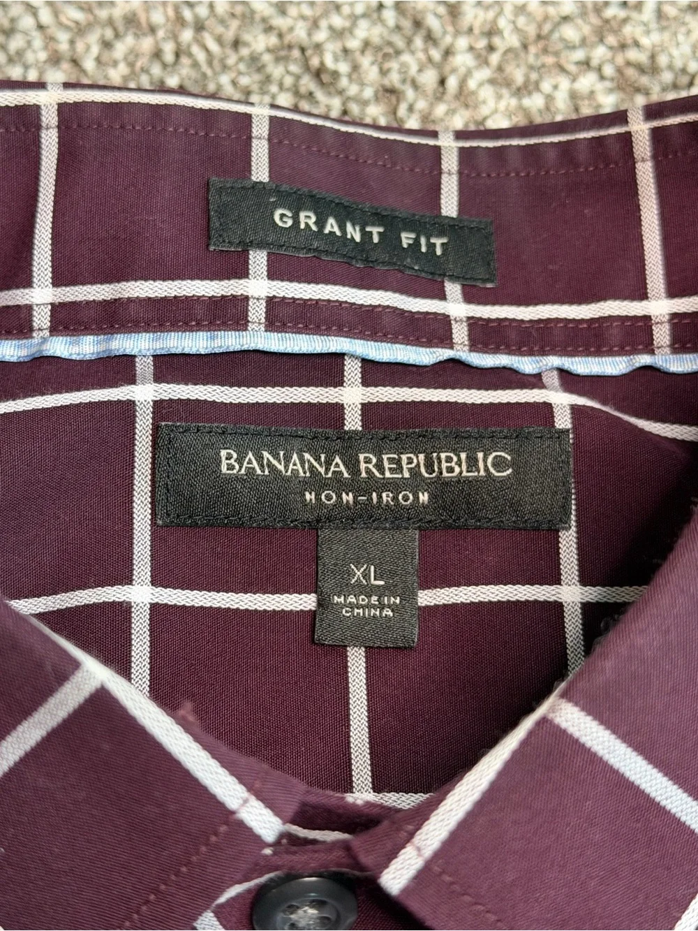 Banana Republic Grant Fit XL Burgundy Windowpane Non-Iron Button Down Shirt